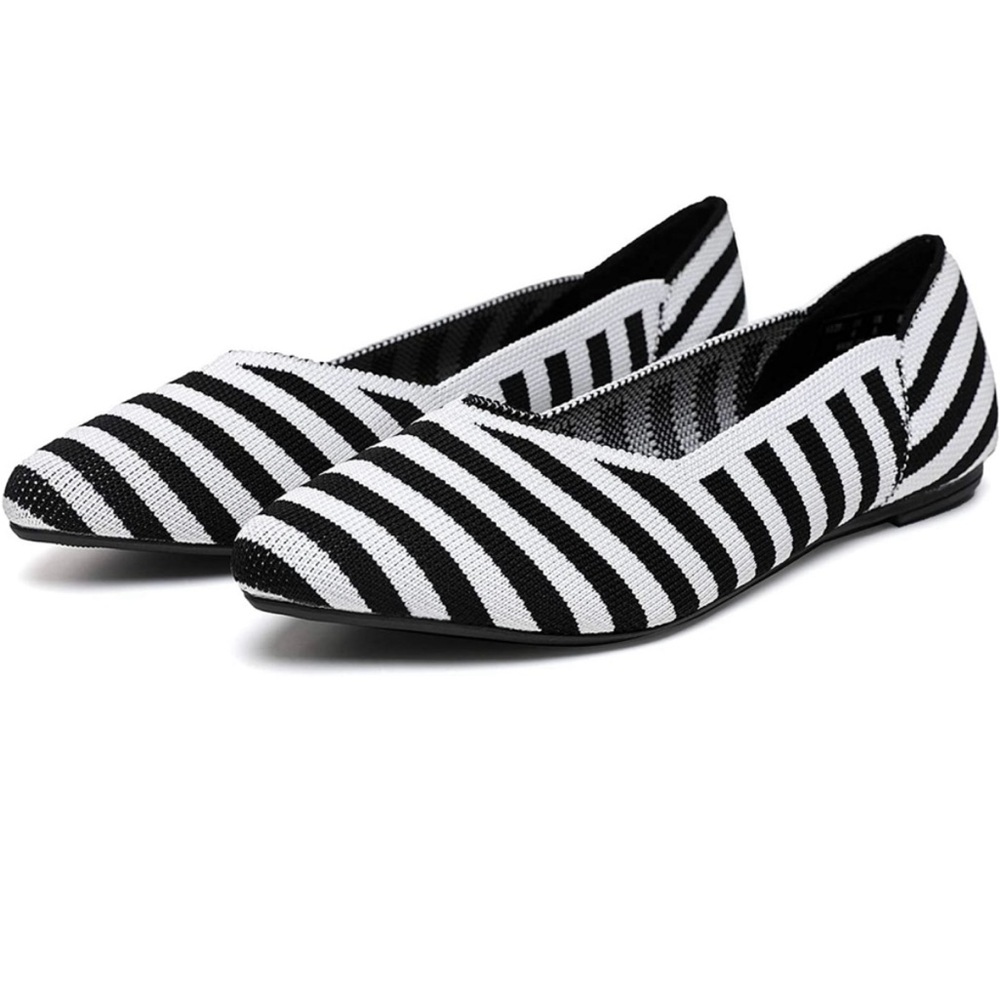 Black and White Zebra Stripe Flats with Rounded Toe